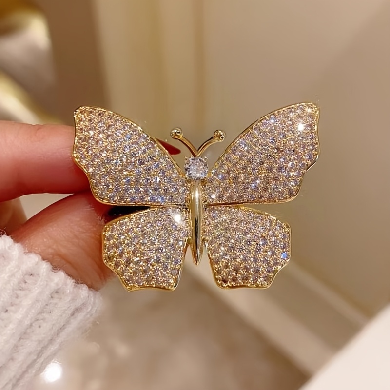 TEMU 1pc Ajfkkfj Sparkling Rhinestone Brooch - Golden-tone Alloy, Versatile For Suits & Parties, Elegant Daily Wear Accessory, Party Accessory |