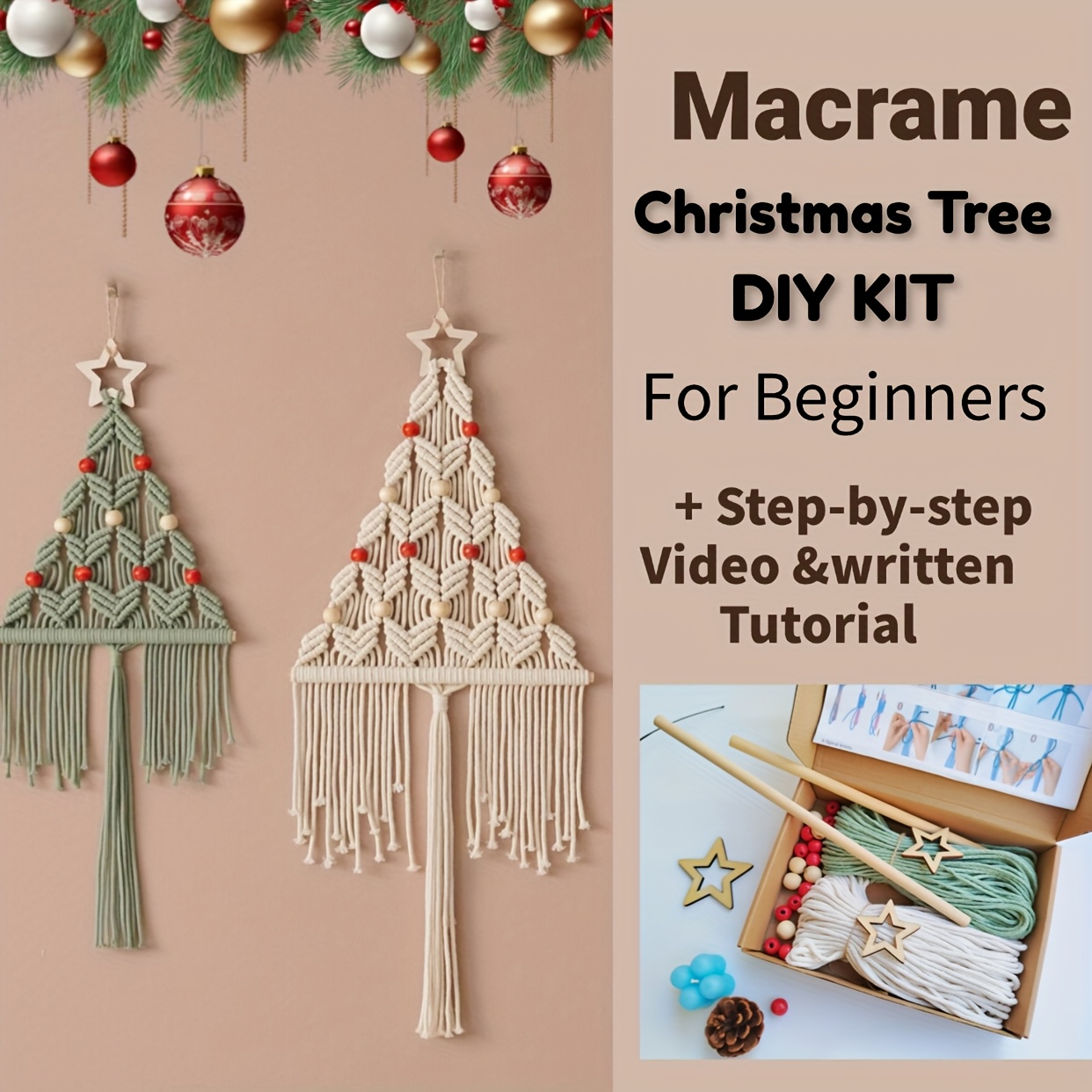 2pcs 2pcs woven christmas tree diy kit woven wall hanging   patterns and video tutorial christmas tree wall decor christmas wall decor handmade christmas decorations holiday gift