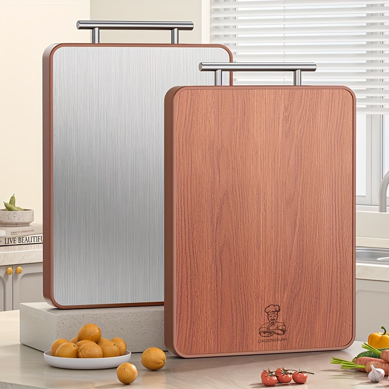 

Premium Wood & Stainless Steel Double-sided Cutting Board - , Mold-resistant Kitchen For Meat & Vegetables - Holidays