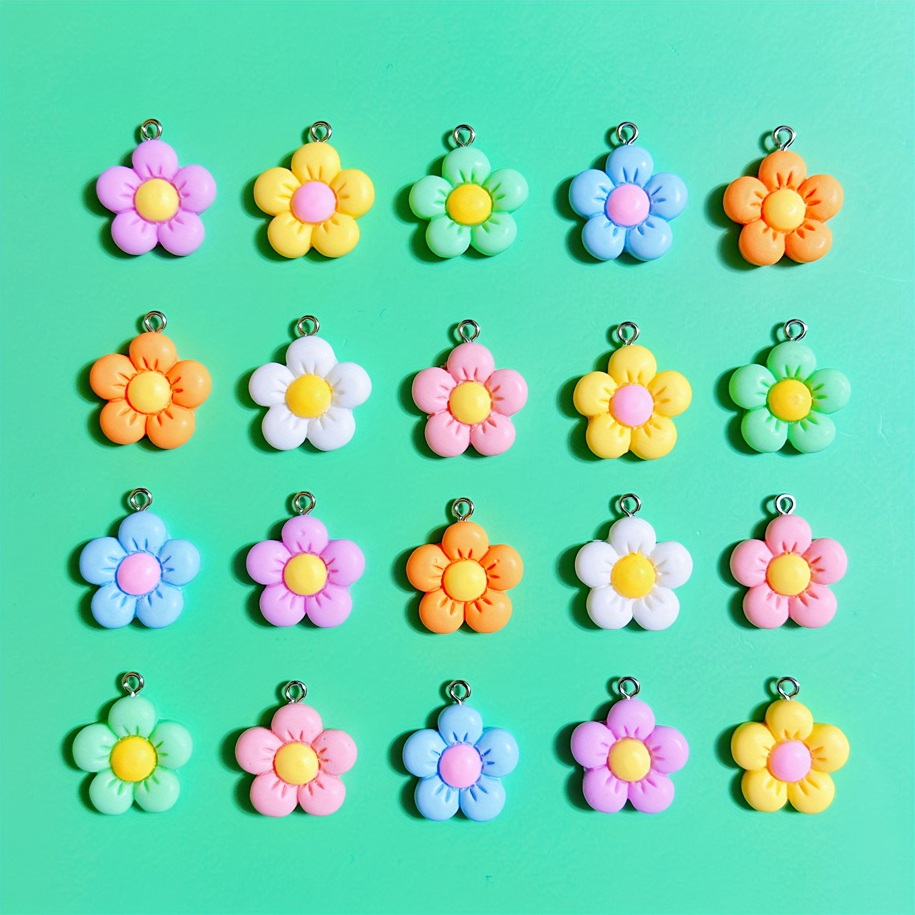 

10/20-pack Assorted Multicolor Five-petal Flower Charms - Handcrafted Resin Pendants For Diy Jewelry, Earrings, Necklaces, Bracelets, Keychains & Bag Accessories