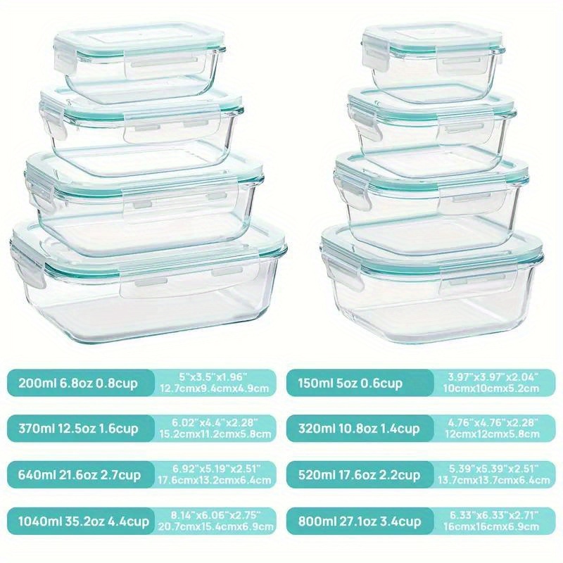 16pcs glass meal prep containers set, food service delivery boxes, portable lunch bento boxes with   lids, suitable for vegetables and fruits, lunch storage containers, kitchen restaurant/cafe back-to-school supplies, reusable,   closure, rectangular shape, hand wash only, multipurpose use, no electricity needed, back to school Product details 2