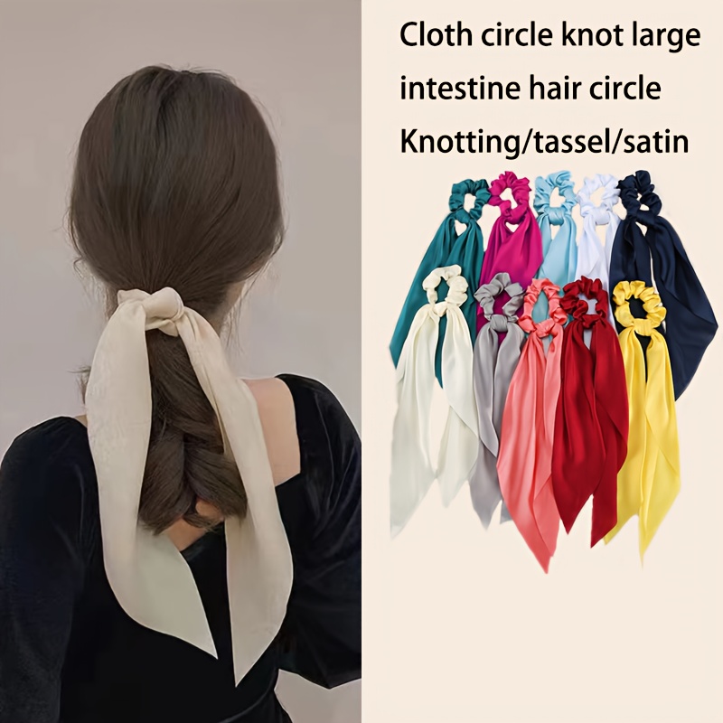 E-shop 10 Stück Einfarbige Stoff Schleife Geschlossene Große Darm Haargummis, Modische Einfarbige Haarbänder, Satin Stoff Einfaches Schleifen