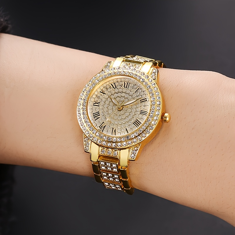 elegant vintage business womens watch luxury   quartz with sparkling   bezel alloy bracelet roman     sophisticated style Product details 4