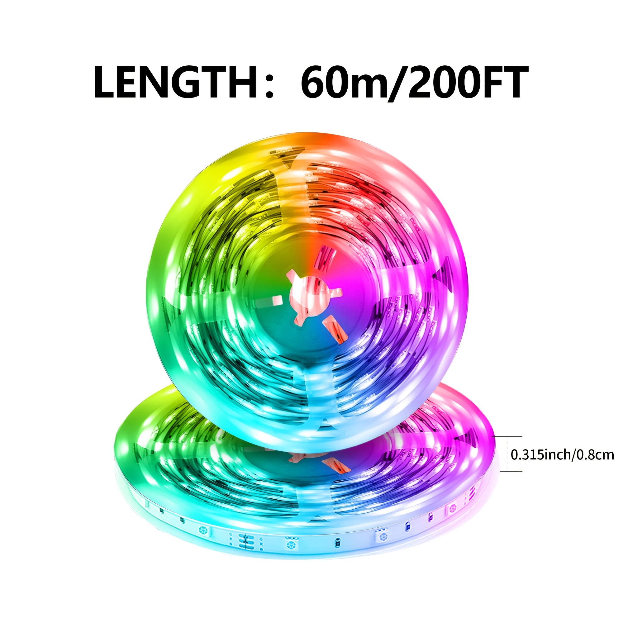 TEMU 200-foot (2 Rolls Of 100-foot) Led Smart Wireless Light Strips, Controlled By A 44-key Remote Control And App, With Rgb Adjustable, Music