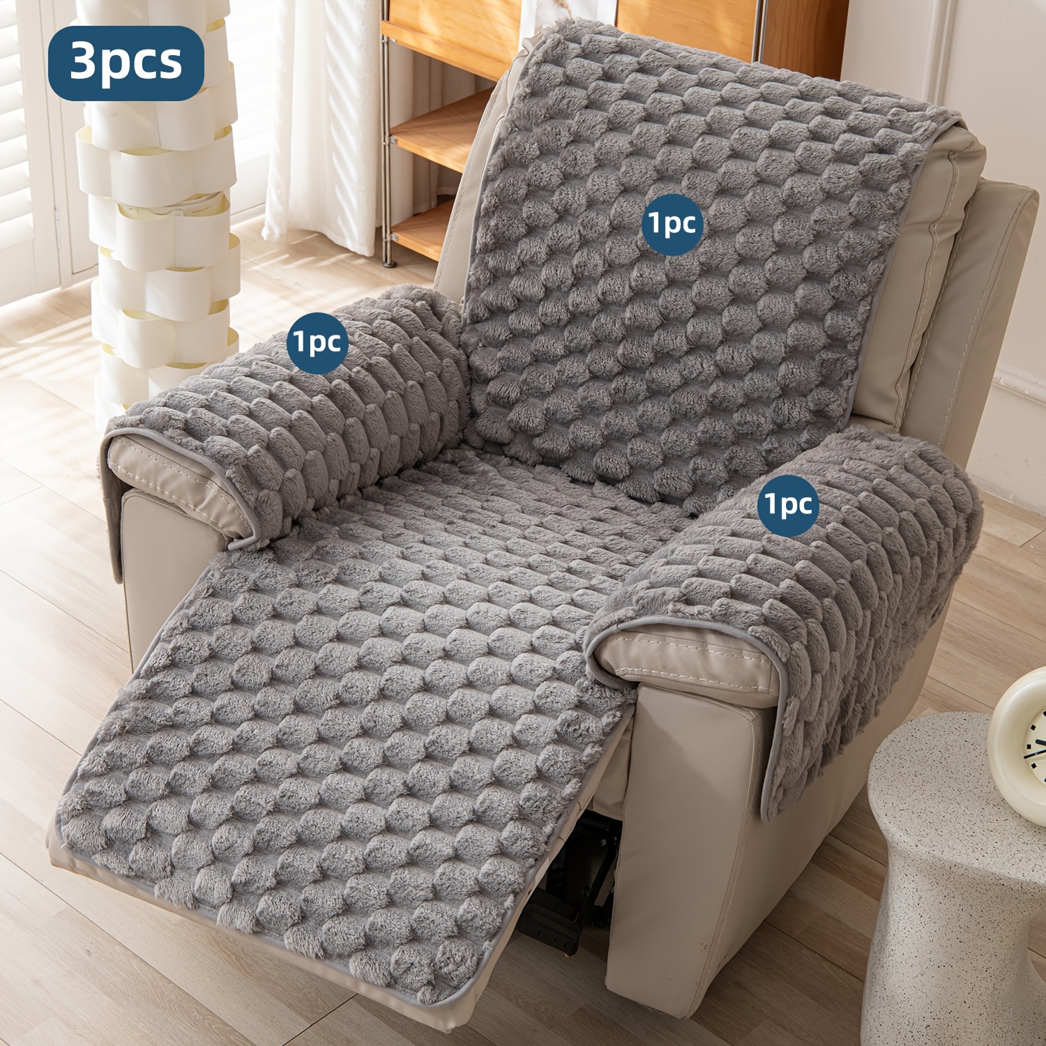 TEMU [ Choice]3pcs Plush Round Grain Sofa Cushion, Fully Covering The Backrest, Seat, And Armrests Of The Recliner. With A Soft Texture And