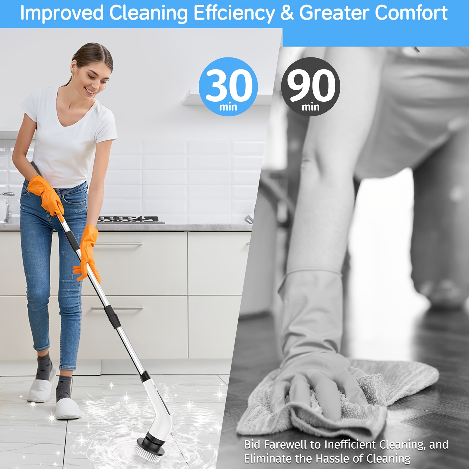 2024 electric spin scrubber dual adjustable cordless electric scrubber for cleaning adjustable detachable handle shower scrubber with 7 replaceable brush heads for floor bathroom tub tile details 7