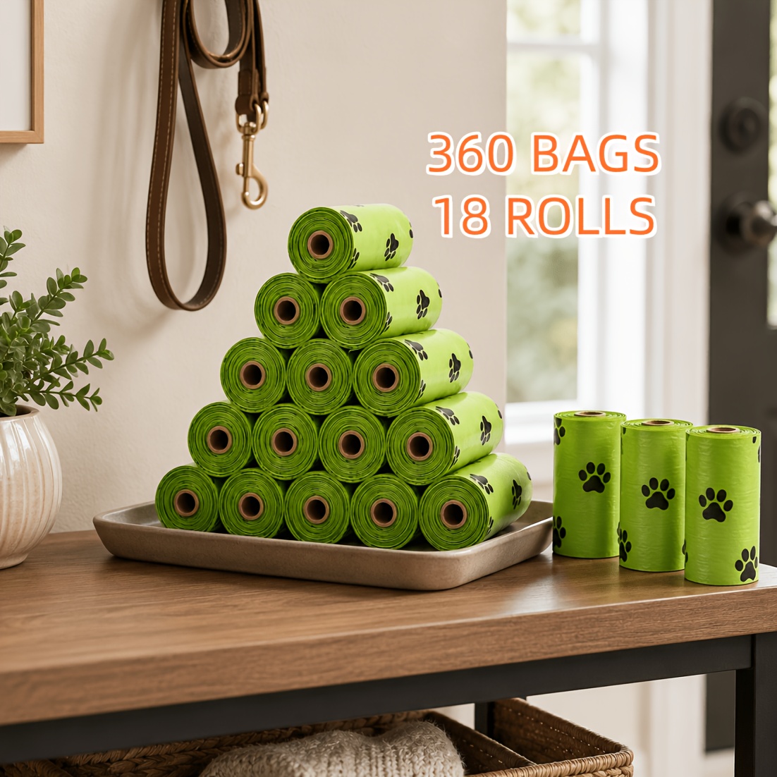 TEMU 360 Count / 18 Rolls Pet Waste Bags, Classic Paw Print Design, Thickened Leak-proof, Low-carbon Set, For Outdoor , Pet Supplies, Cat And Dog