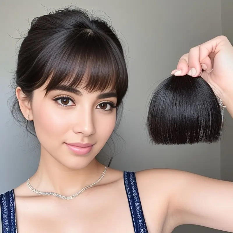 chic clip in bangs for women straight natural look with temples versatile hairpiece for all hair types details 1