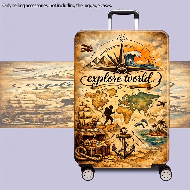TEMU Suitable For Travel & Luggage Cover With Vintage World Map - High-elastic Dustproof Anti-scratch Protective Cover For Suitcases, Fits