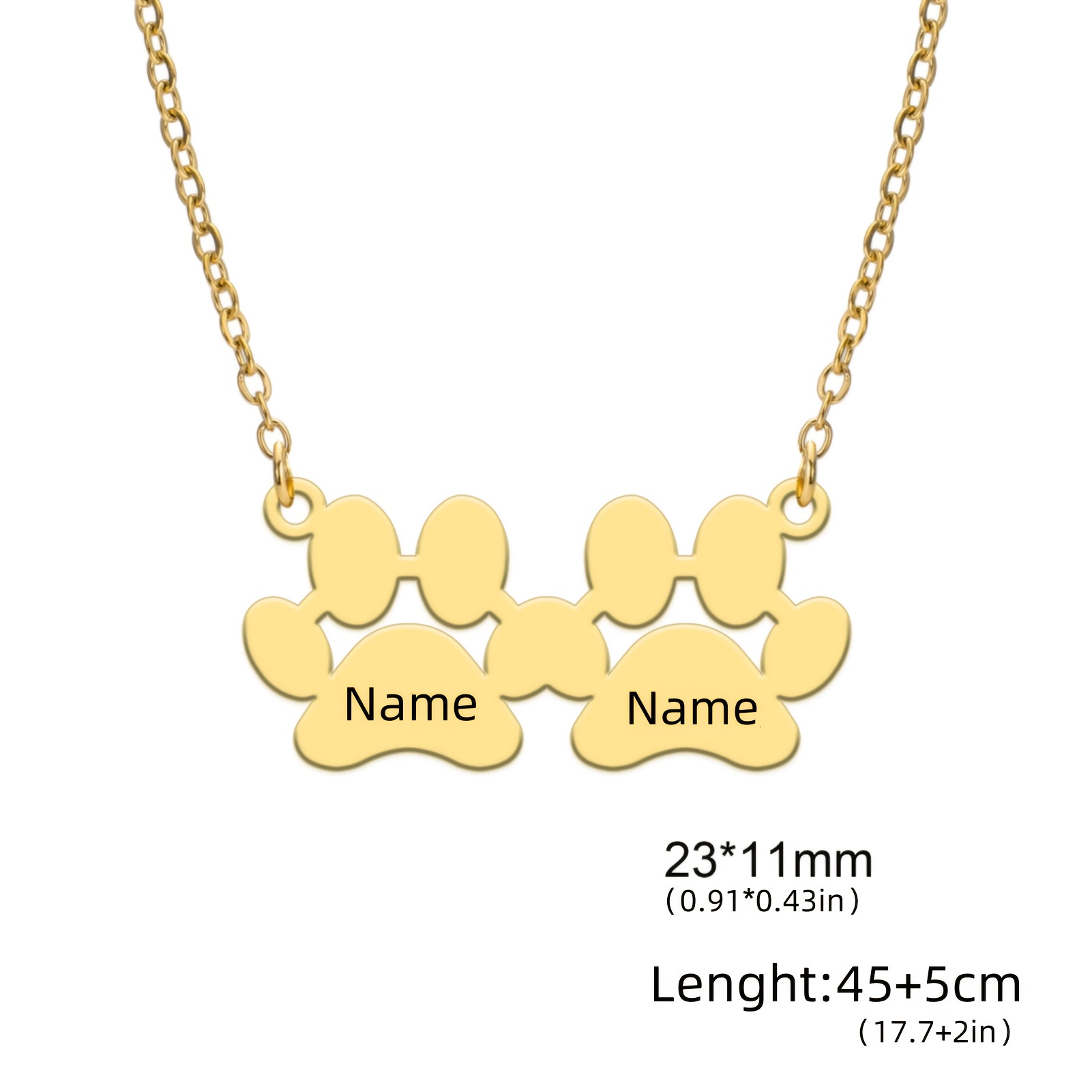 TEMU [customized] 1pc Personalized Custom 2 Names Paw Print Pendant Necklace Private Custom Laser Engraved Name Necklace Suitable For Family Parent-