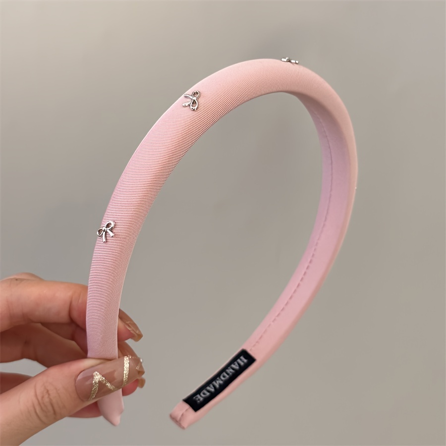 Image of Elegant Silvery Bowknot Headband For Women - Vintage-inspired, Solid Color Fabric Sponge Hair Accessory