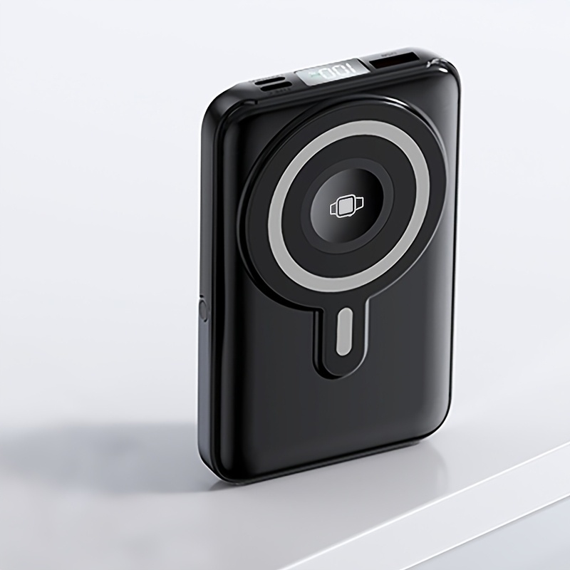 TEMU 3-in-1 Portable Power Bank, 10, 000 Mah Magnetic Charger, Stands Upright, Compatible With Phones, Headphones, And Smartwatches; Designed