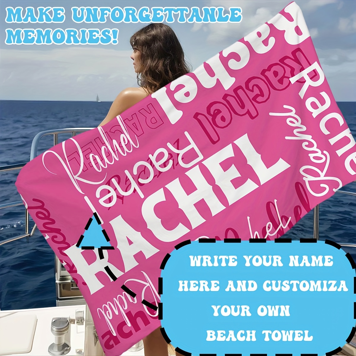 TEMU Customized 1pc Summer Honeymoon Personalized Name Gift - Meileti Letter Print Pattern Beach Towel For Valentine's Day, Spring, Easter, 's Day,