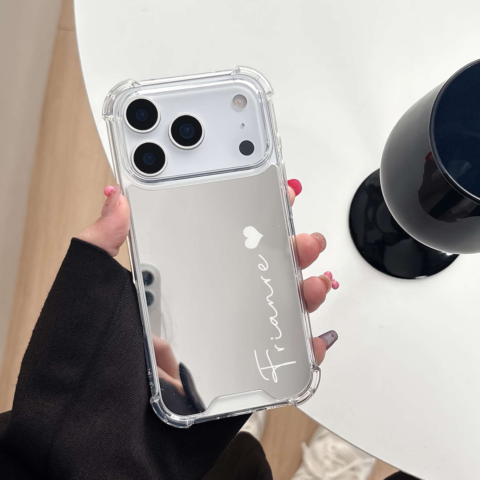 TEMU Phone Case - Custom Engraved Name Letter Makeup Mirror Phone Case For Iphone 17, 16, 15, 14, 13, 12, 11 Pro And 17air, Featuring A Four-corner
