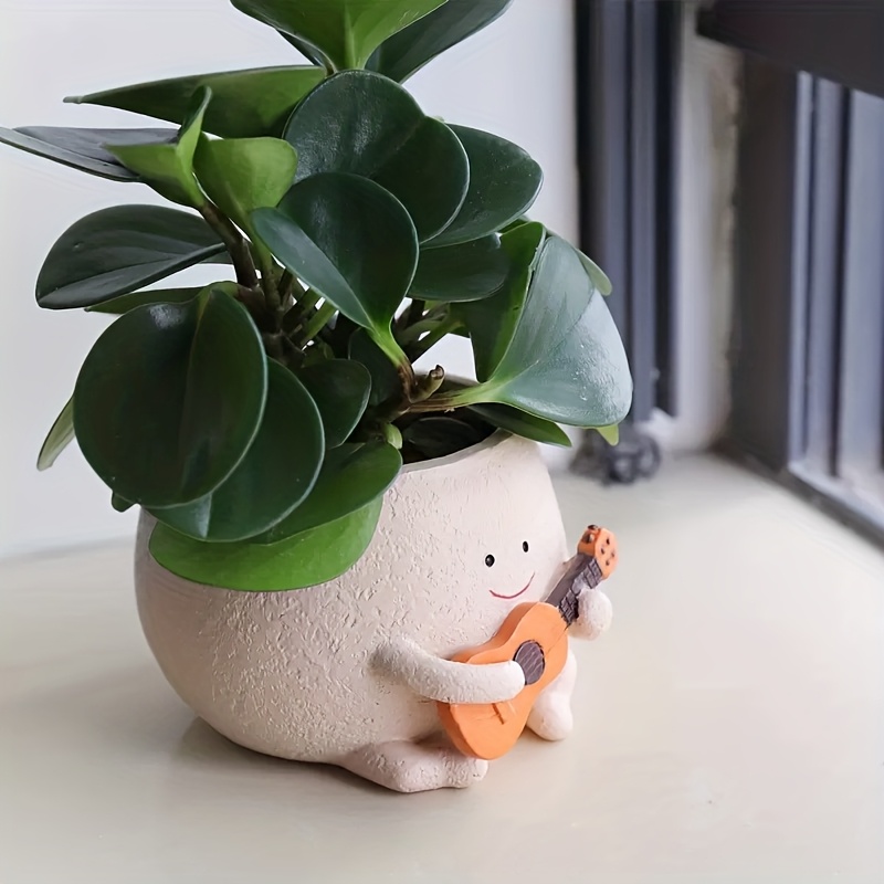 Image of Creative Guitar Flower Pot Resin Crafts Ornaments, Office. Living Room, Balcony, Used As Pen Holder Home Collection Crafts Ornaments, Pure Hand-painted Production Statue Design