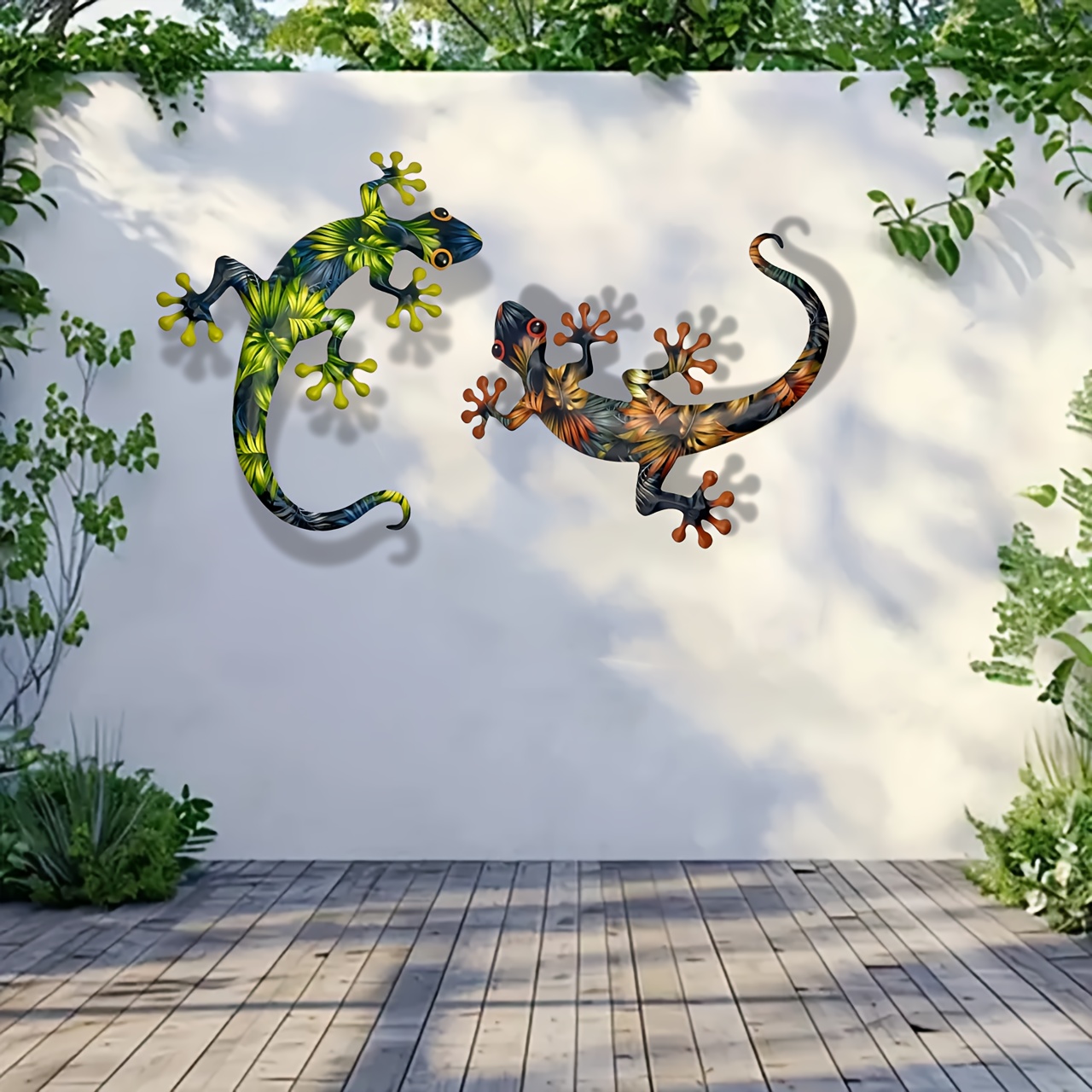 

2pcs Metal Lizard Wall Art, Decorative Iron Craft For Home, Villa, Garden - Spring And Summer Outdoor Festive Decorations, Scenery Decoration,