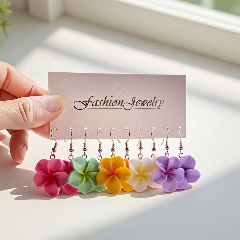 TEMU 10pcs Set Of Casual And Cute Flower Resin Earrings For Women, Stainless Steel Ear Hooks, Suitable As Gifts For Mother's Day , Without Battery