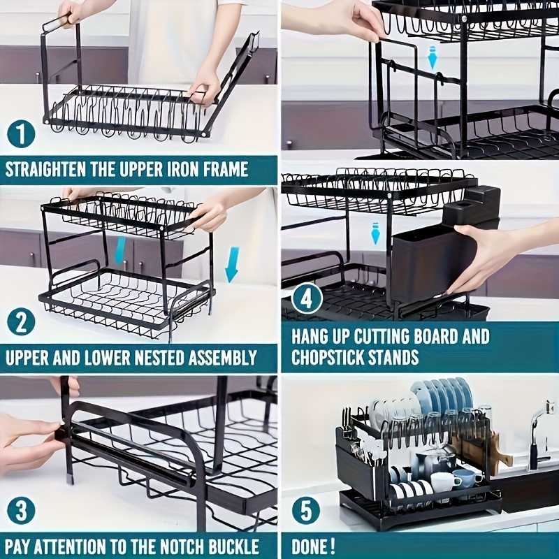 double tier luxury kitchen dish rack double tier dish and cutlery rack with drain tray automatic drainage knife holder rust resistant cutting board rack large capacity     easy to clean and suitable for display   drainage design Product details 6