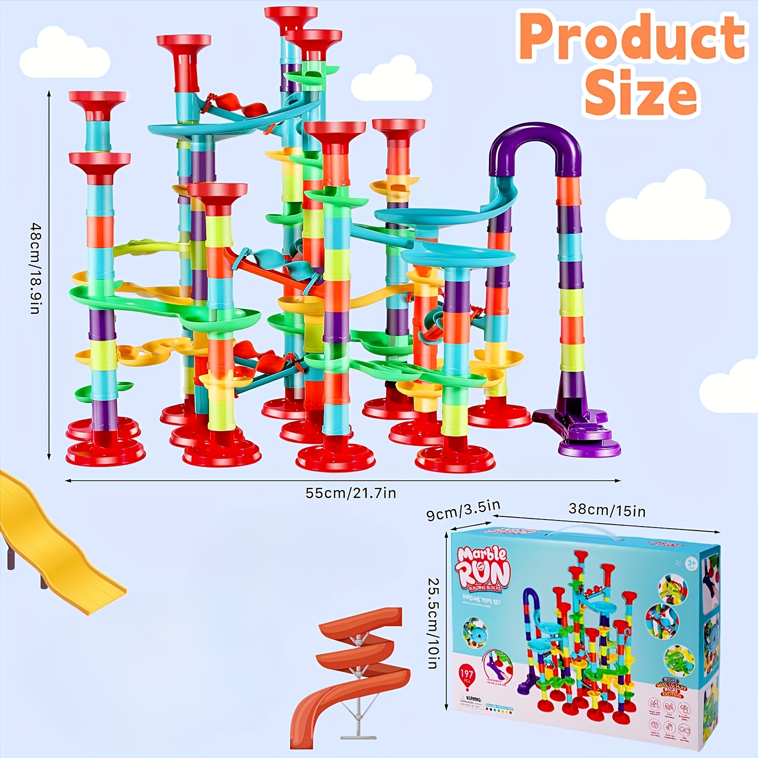 

76/142/197pcs Marble Race Track Toys, Set, Construction Building Blocks Game For Kids Birthday Stem Gifts, And Early , Hand Exercise, Parent-child , Colors