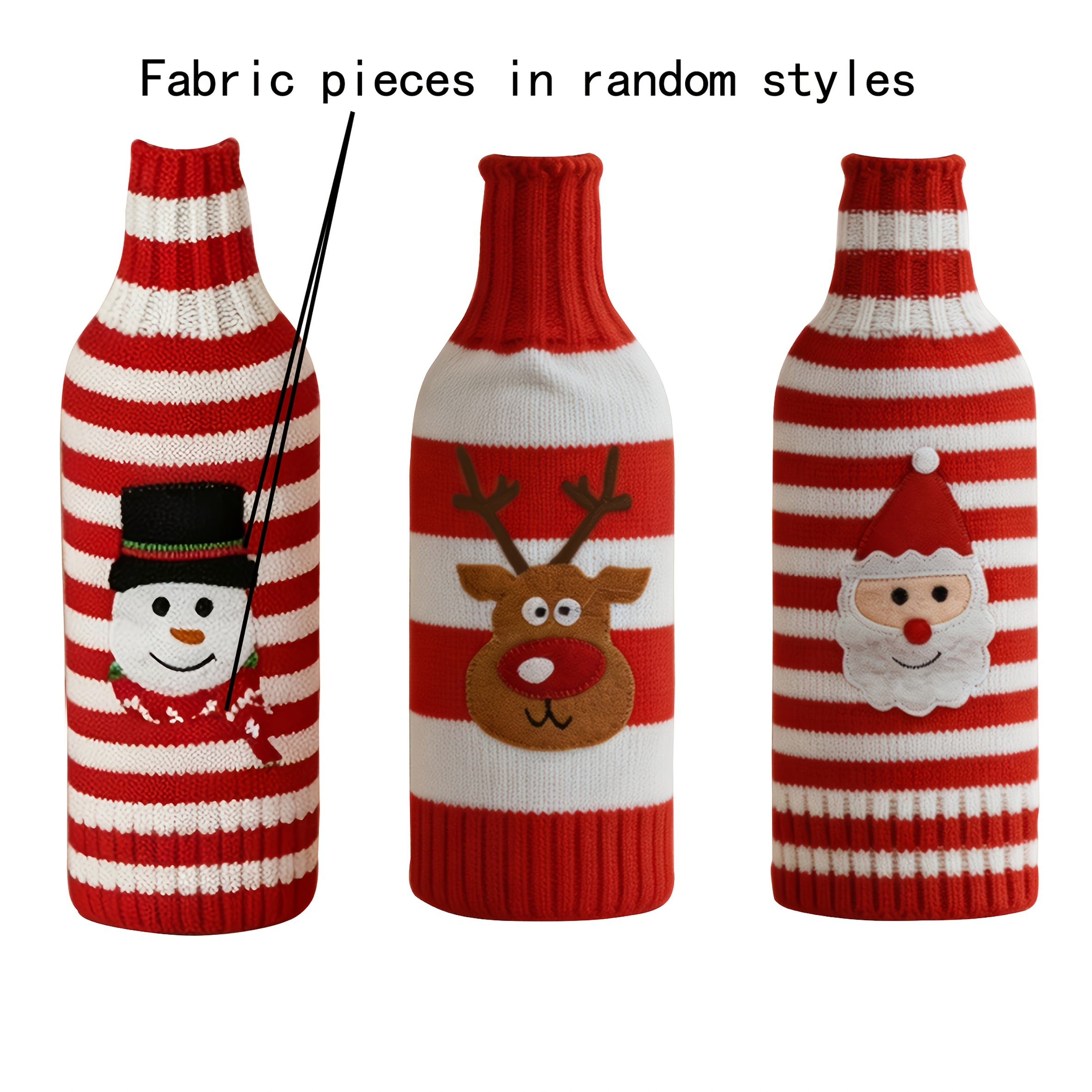 TEMU 3pcs Christmas Red Wine Knitting Packaging Set Red Wine Gift Decoration, Festive Table Decoration Wine Bottle Cover Cartoon Knitted Santa Claus