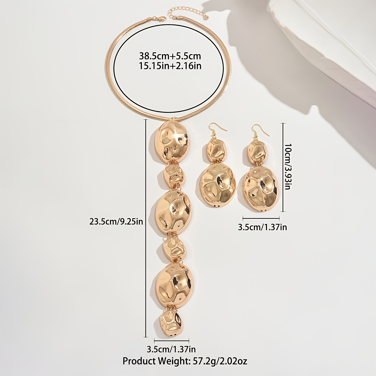 2pc Trendy Textured Irregular Geometric Y-Necklace & Earring Set