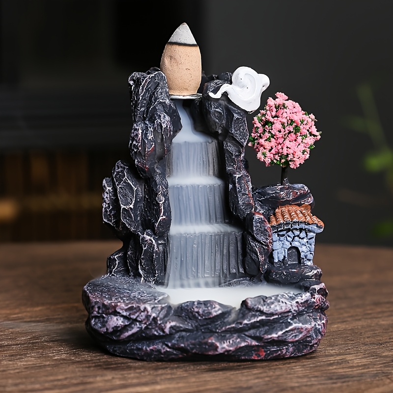 Resin Chinese Waterfall Backflow Incense Holder, Unscented - Ideal For Yoga, Meditation, And Bedroom Decor