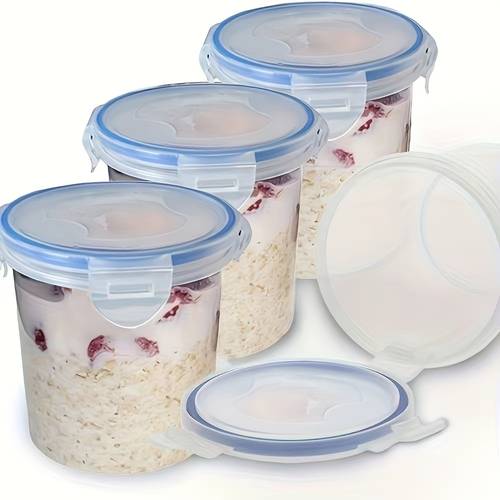 2pcs 800ml 27oz overnight oats container with lids plastic containers with lids oatmeal container to cereal and milk container on the go airtight snap lock storage jars