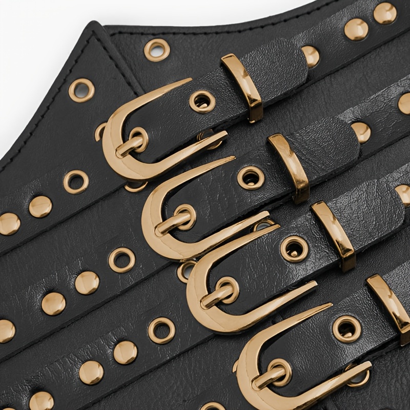 womens black gothic double wide waist belt elastic - Temu display picture 2