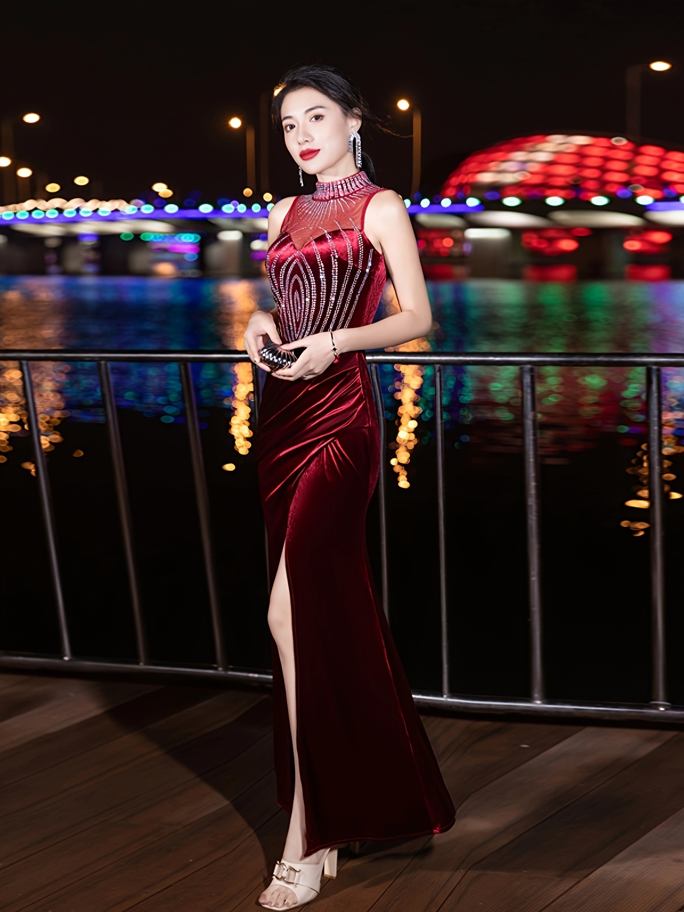 new elegant evening gown women featuring a french style - Temu