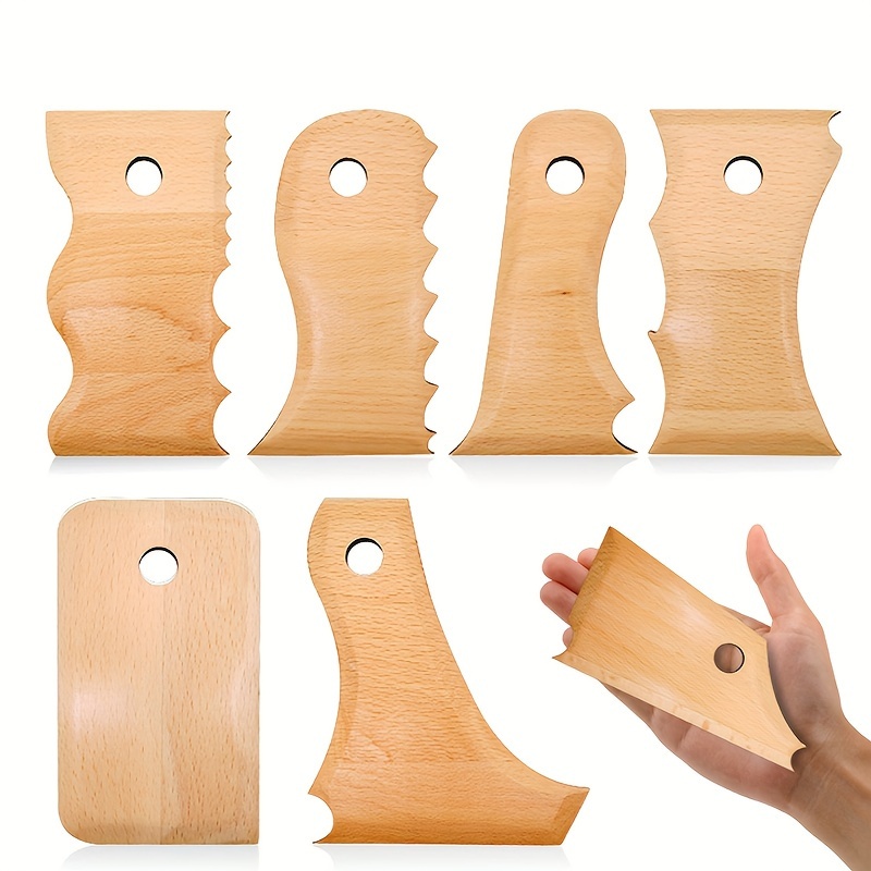 

Ensemble d'Outils de Poterie 7pcs Couteau en Bois Squelette Pied de Poterie Coupe-Bord Couteau de en Outil de Mise en de Poterie DIY