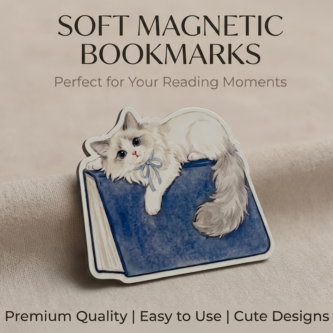 TEMU 1 marque-page magnétique chat Ragdoll, représentant un chat sur un livre, parfait pour marquer des livres, journaux, agendas, cahiers et pour la