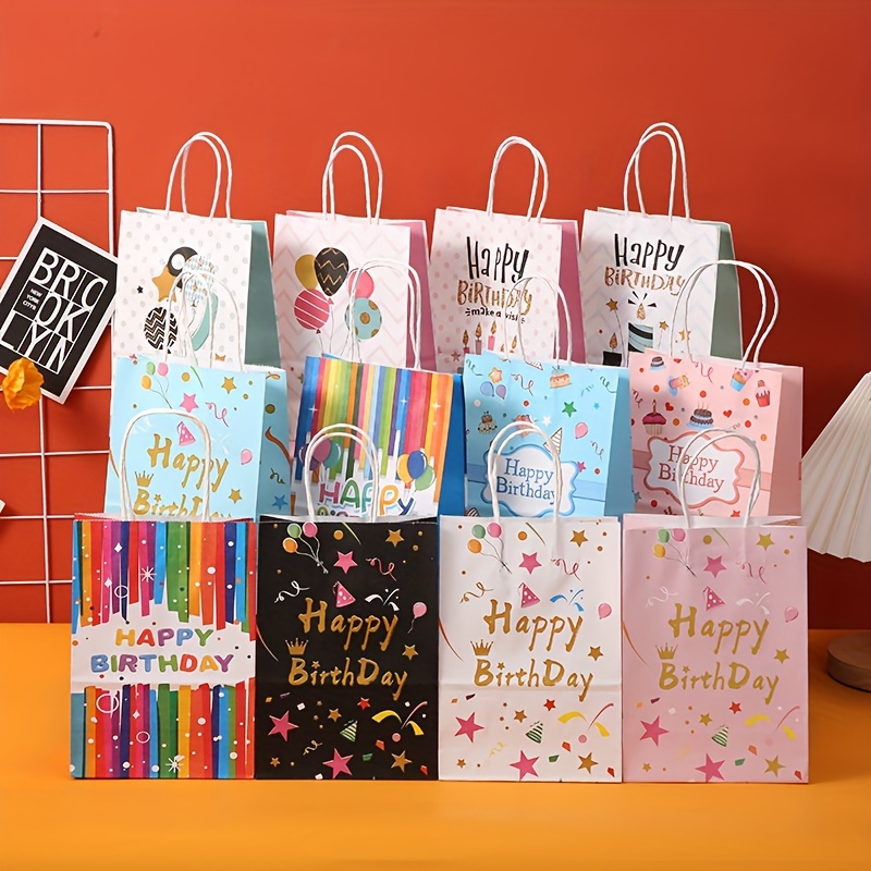 

24 Pcs Cartoon Birthday Party Gift Bags, Paper Favor Bags With Handles For Celebrations, Festive Paper Tote Bags For Presents And Candy Without Accessories