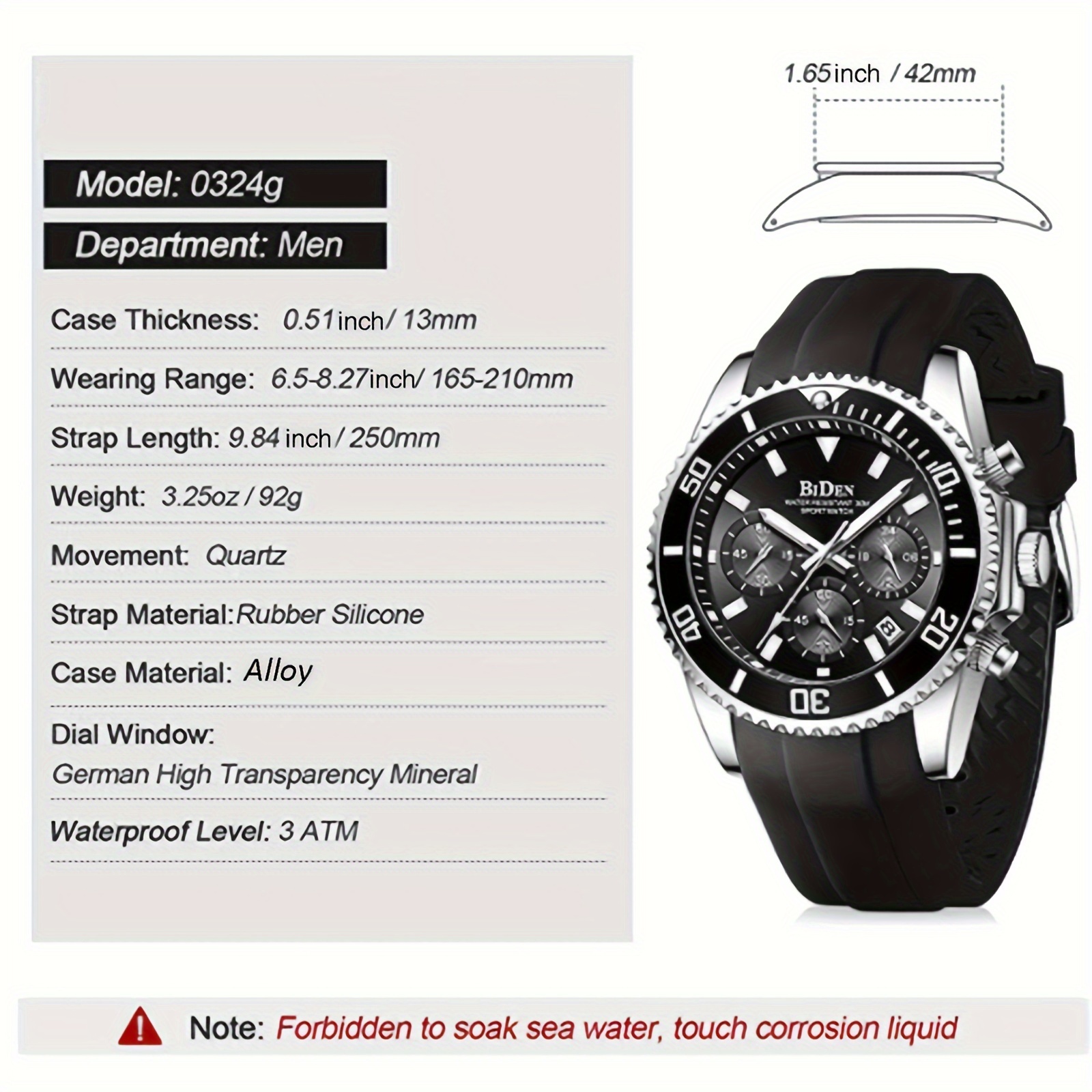 stylish boys sports watch with silicone band multi functional quartz movement   case   outdoor activities gifts details 3