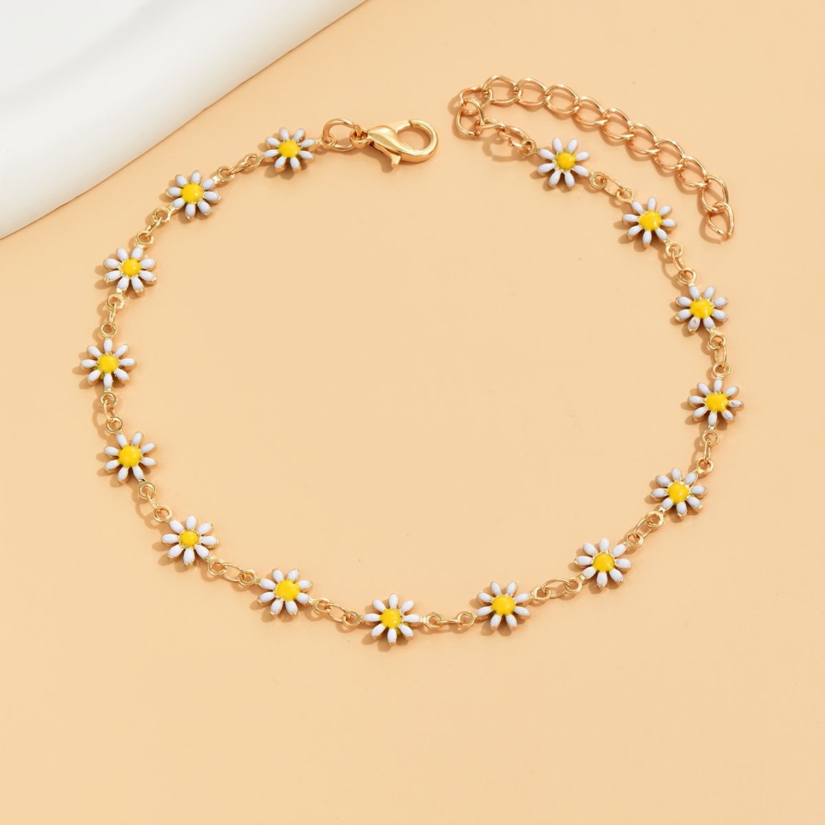 Image of Random Of Small Flowers, 1pc Women's Anklet, Simple And Fashionable Drip-painted Small Flower Chain Anklet For Daily Wear And Vacation