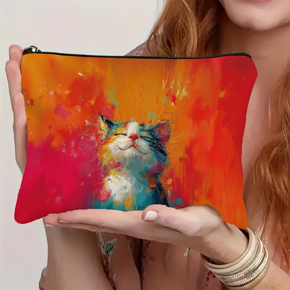 Image of A Makeup Bag Featuring Happy For Cat – For Cat-loving Women, Sisters, And Nieces – Ideal For Storing Cosmetics And Travel Essentials – A For Thanksgiving And Birthday Gifts
