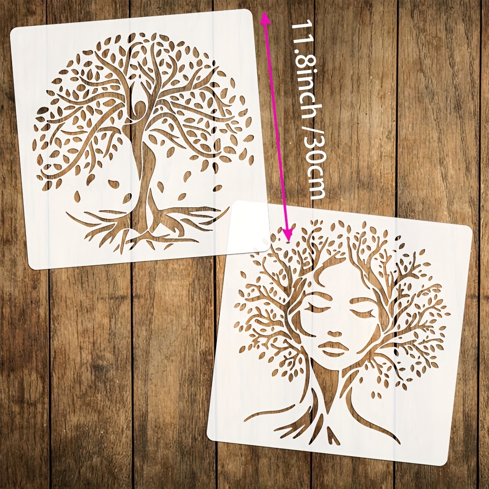 24 Pochoirs Arbre De Vie 15x15 Cm - Réutilisables En PET - Pour Peinture, Décoration Et DIY
