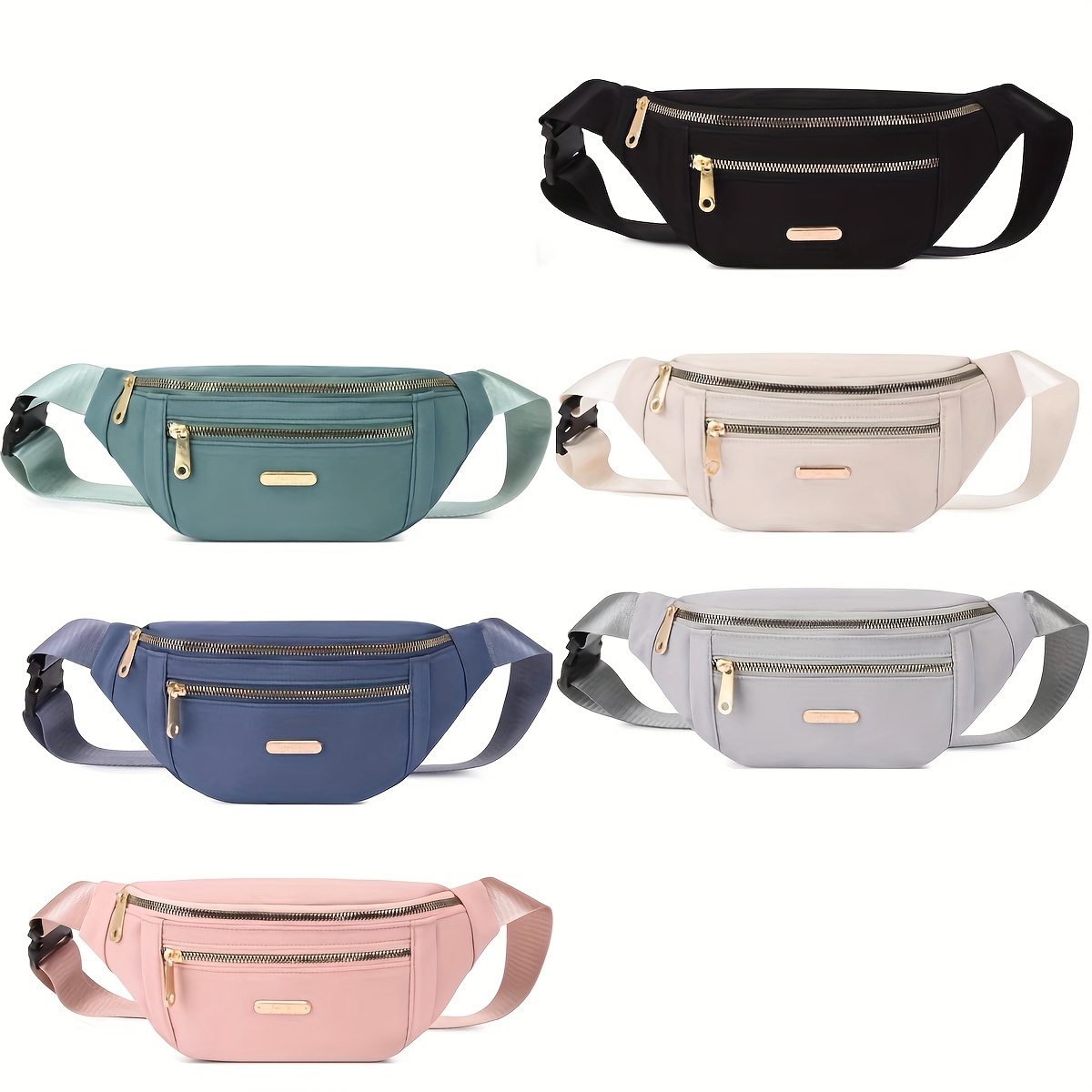 TEMU 6pcs Aerocandy Women's Waist Pack & Crossbody Bag Set - Adjustable Strap, Lightweight Nylon Belt Bag Suitable For Outdoor Sports, Gym, Travel,