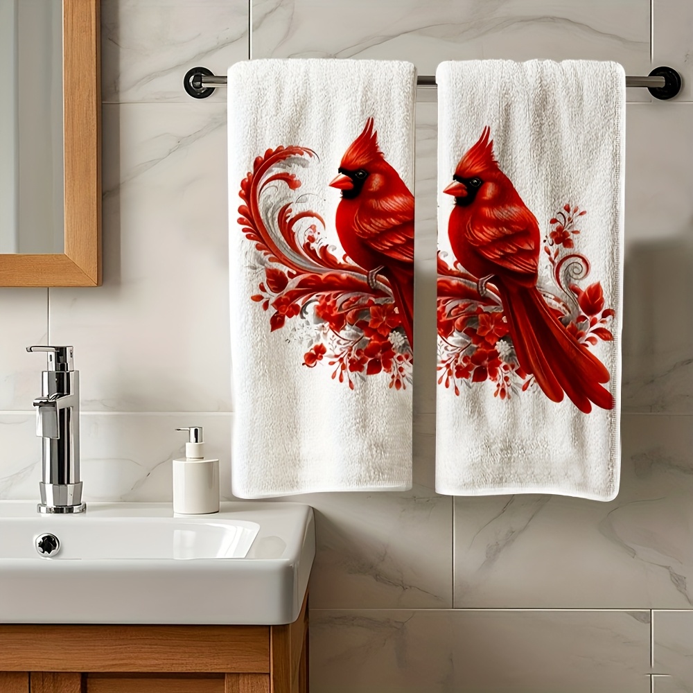 TEMU Lot de 2 serviettes de qualité supérieure, serviette avec motif floral de cardinal, cadeau de Noël, serviette douce et de , confortable et de ,