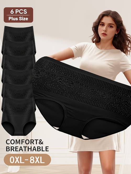 6pcs plus size womens panties with floral pattern high waist tummy control fit