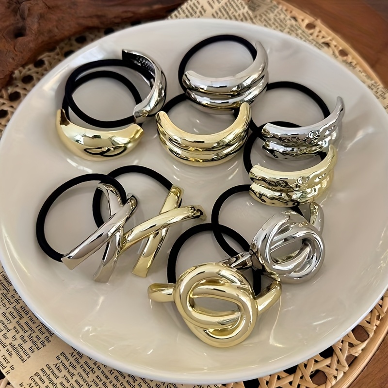 TEMU 10pcs Set And 5pcs Set Metal Headband, Fashionable And Easy, Versatile For Any Occasion. Elegant Hair Ties, Ponytail Holders, Hair Ties, Hair