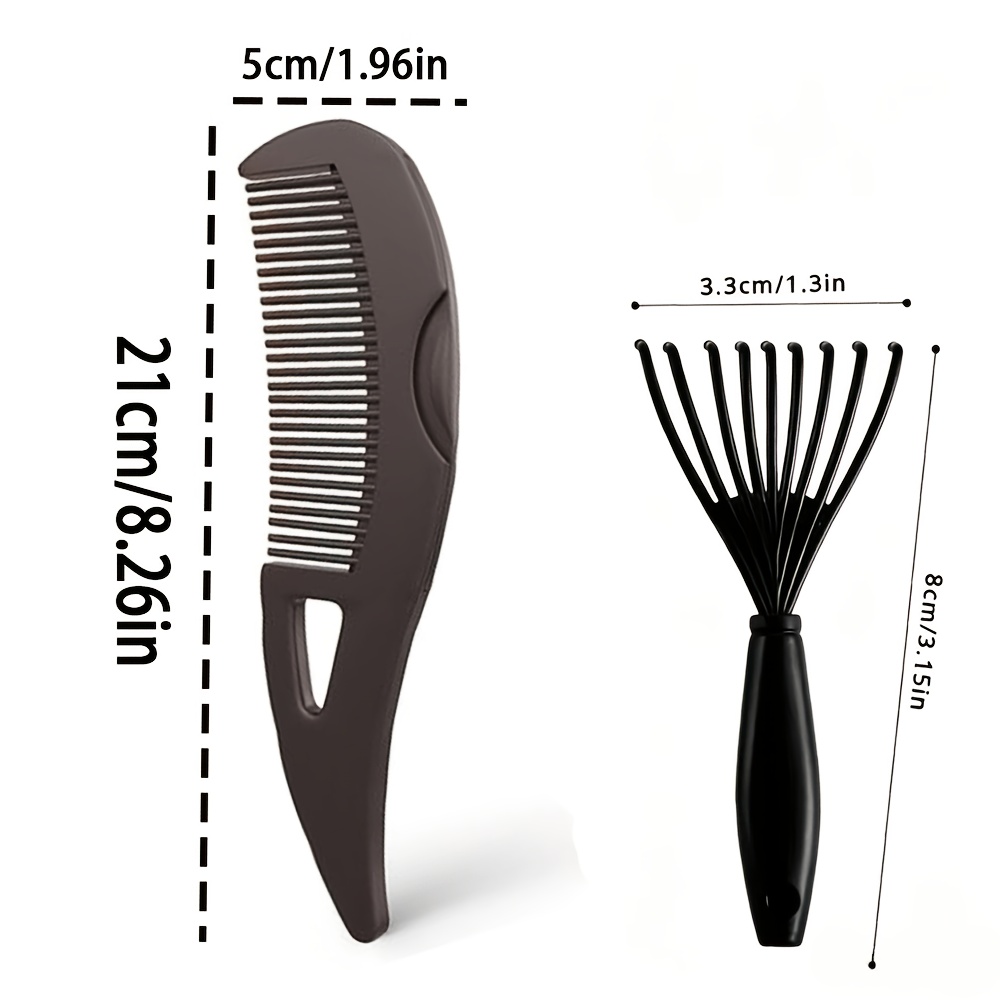 Image of 2pcs Comb Set: Wide-tooth Detangling Comb + Comb Cleaning Tool, - Styling Tool, Suitable For All Hair Types