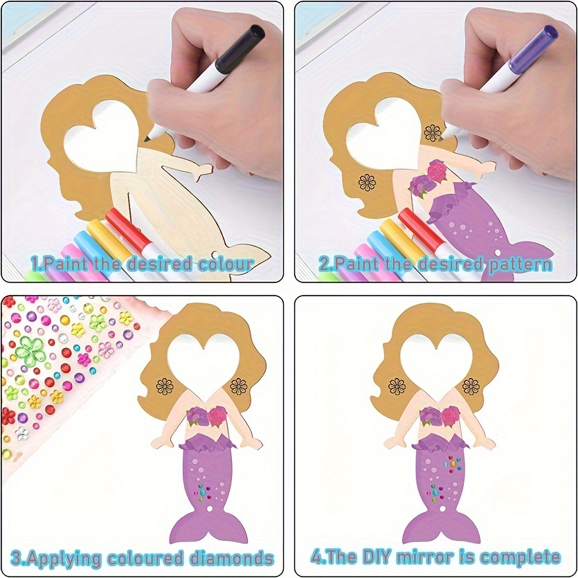 27 Activités Manuelles Enfants - 12 Miroirs Sirène à Peindre - Avec Stylos Aquarelle Et Strass - DIY Créatif