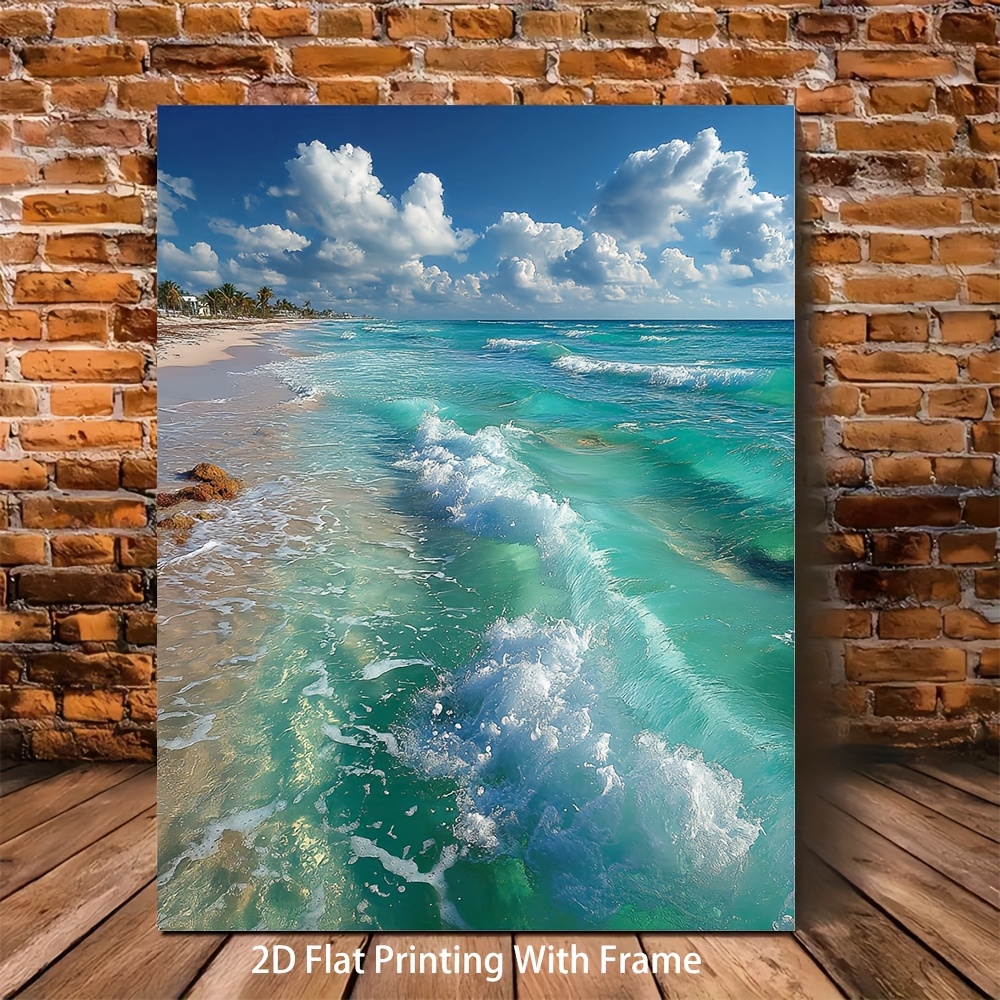 2d flat 1pc 2d flat with frame 12x16inch 16x24inch aboveal   poster sea scenery tempered glass sea landscape glass art landscape glass printing blue   decor 2d flat
