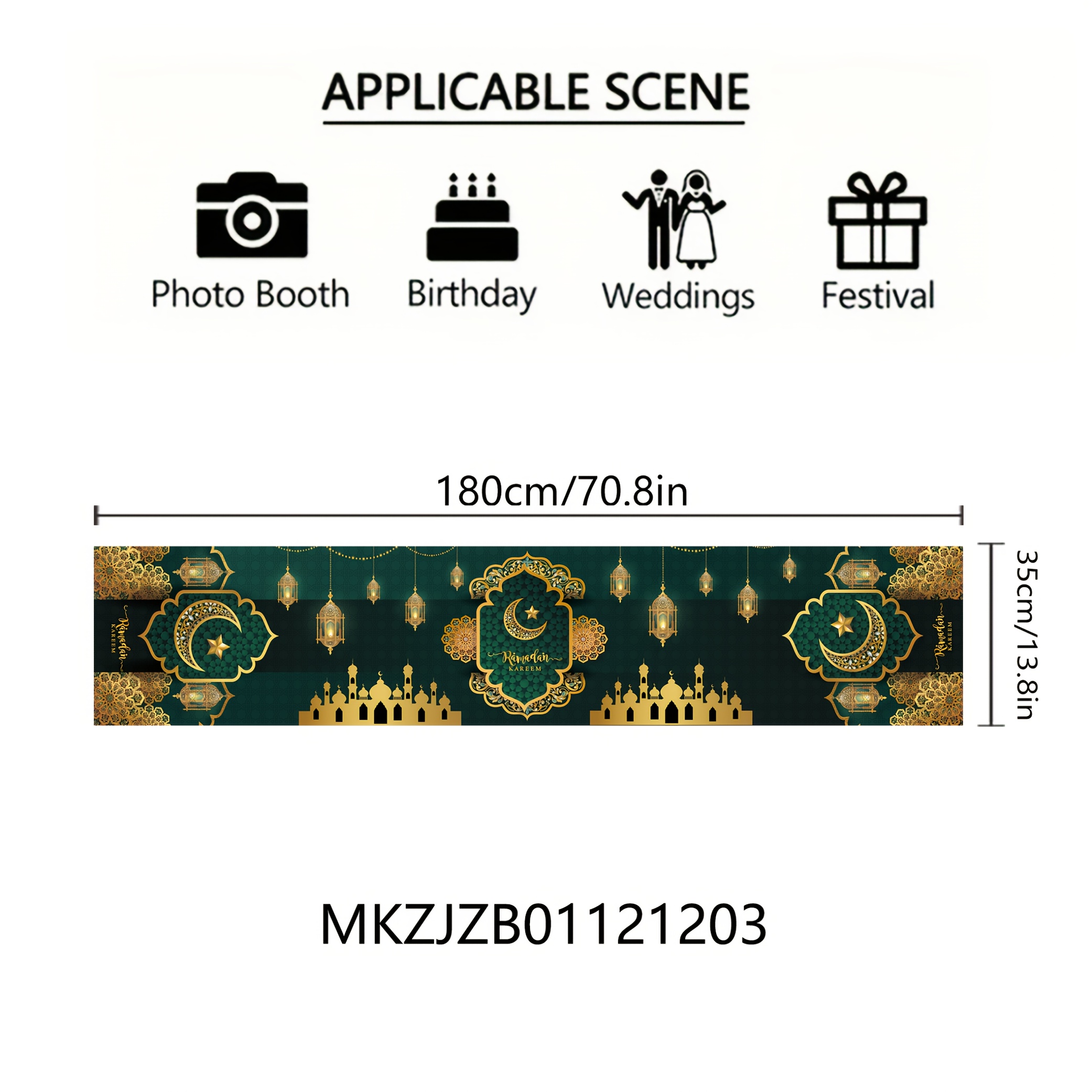 TEMU 1pc Ramadan Table Runner Flag - 180cm X 35cm, Polyester, Multipurpose Indoor & Outdoor Eid Al Fitr Party Decoration, No Electricity Needed