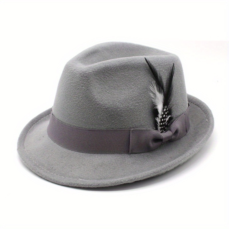 elegant brown vintage style fedora hat feather bow - Temu display picture 3