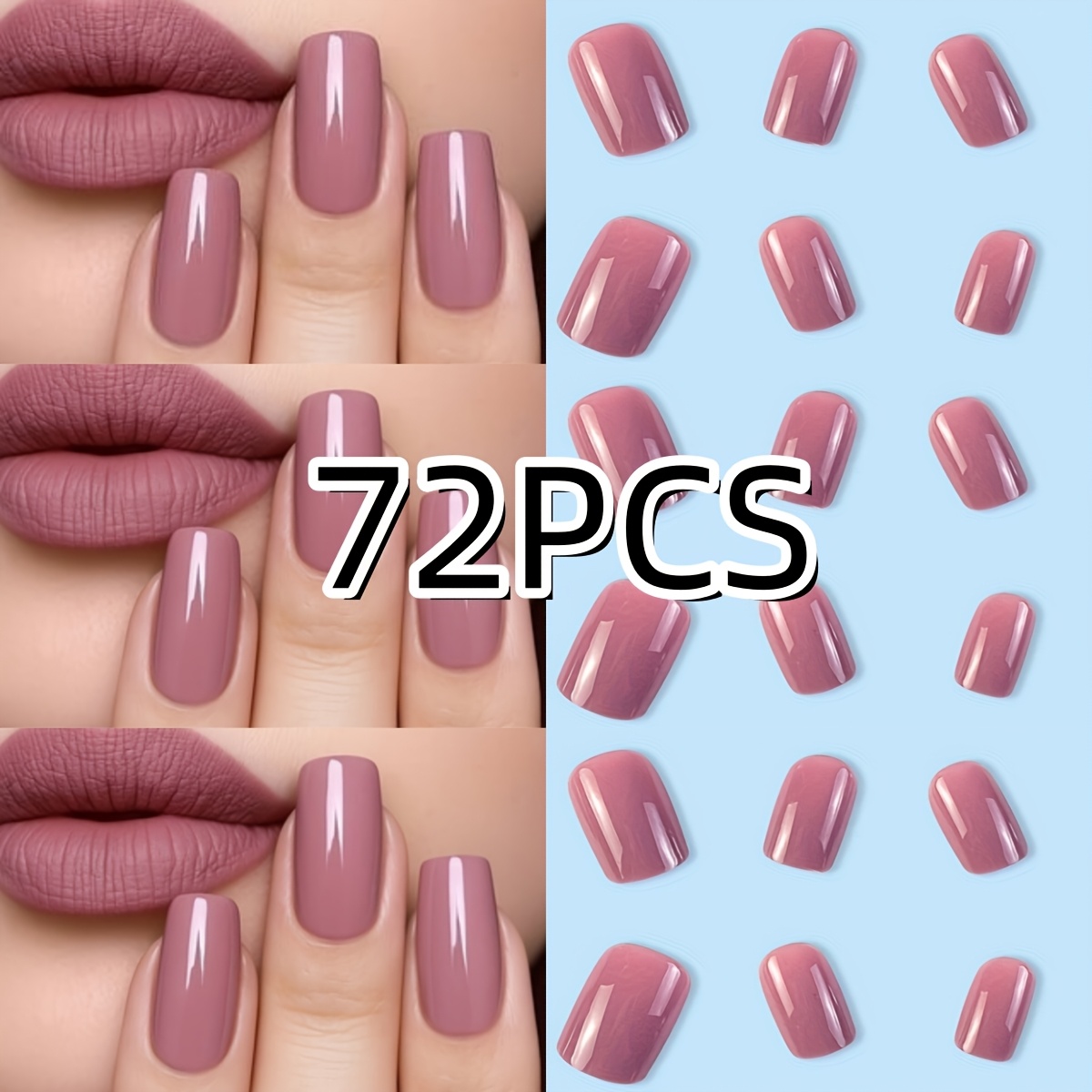 TEMU Migliora Istantaneamente il Tuo 72pz (Set da 3pz) Unghie Finte Viola Quadrata, Unghie Finte ed Eleganti, Adatte per Matrimoni di Donne, Feste,