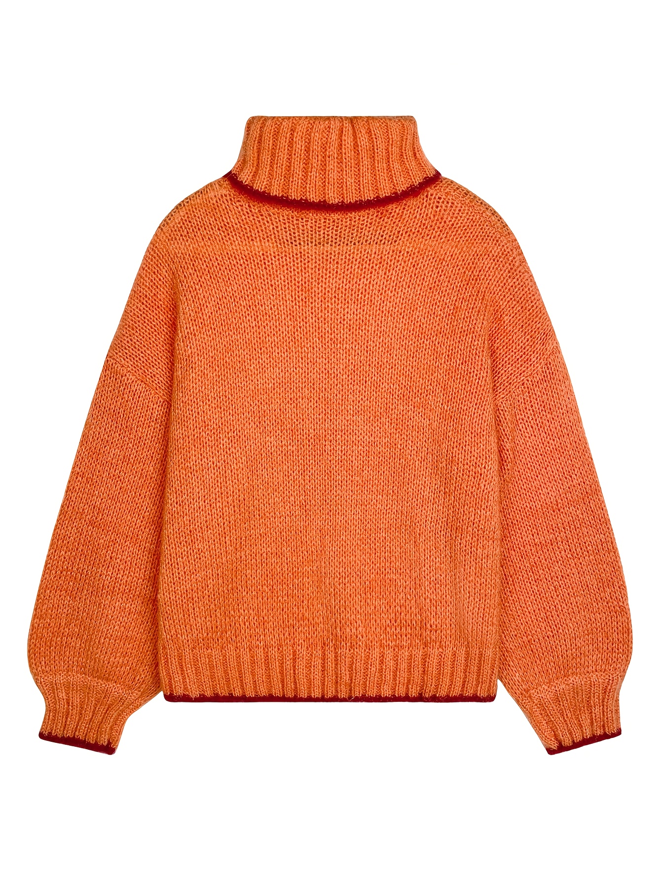 Women's Casual High-Neck Turtleneck Sweater Vibrant Orange Relaxed Drop  Shoulder Fit, Long Sleeve Silhouette, Soft Fabric for Hand Wash Only 