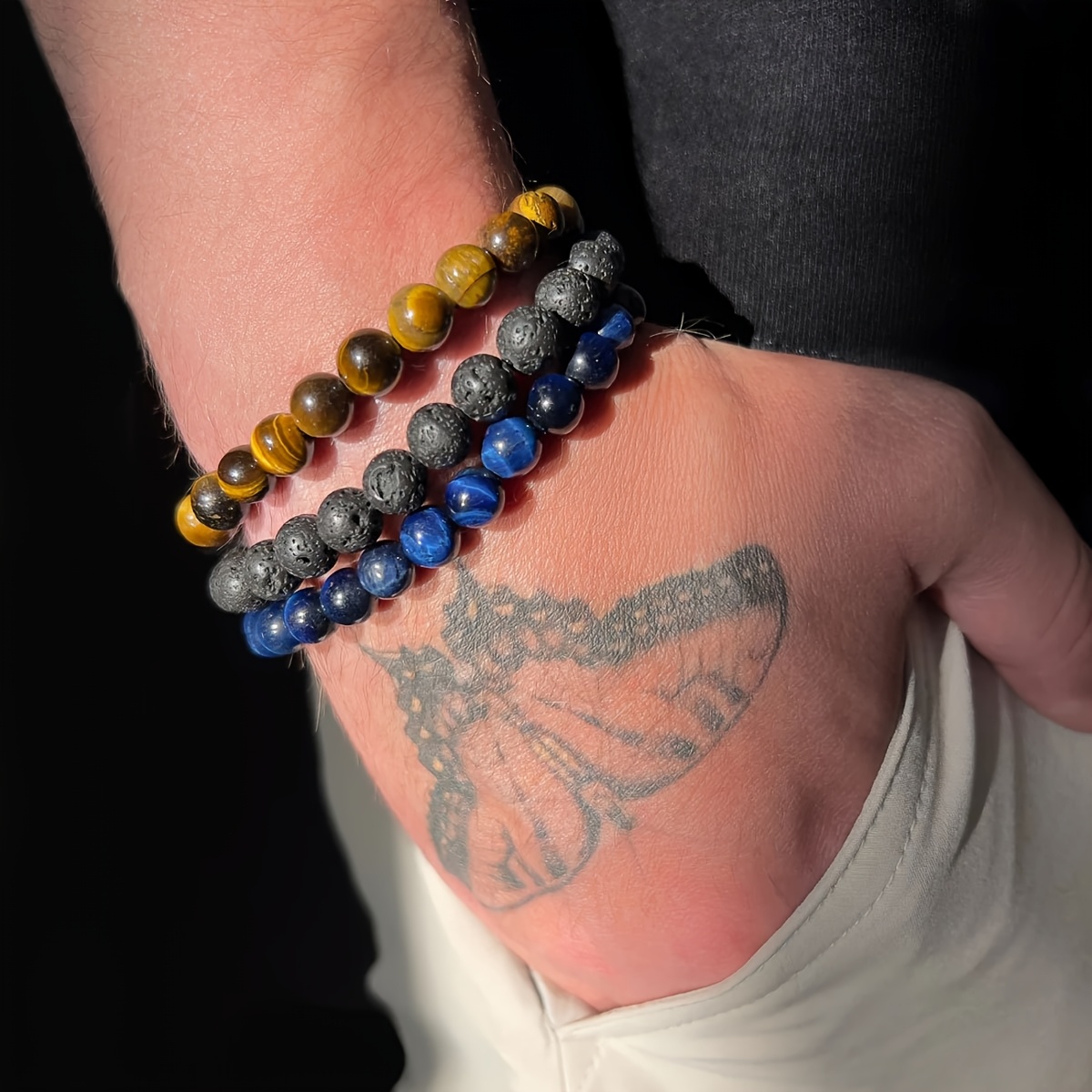 

3pcs Natural Stone Bracelet For Men - 8mm Tiger Eye Bracelet