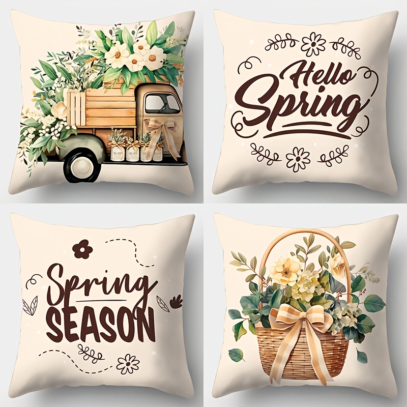 

4-pack Throw Pillow Covers, 17.7x17.7 Inch, Zippered Polyester Cushion Cases, Machine Washable, Decorative Sofa Pillowcases For Living Room, & Season Motif