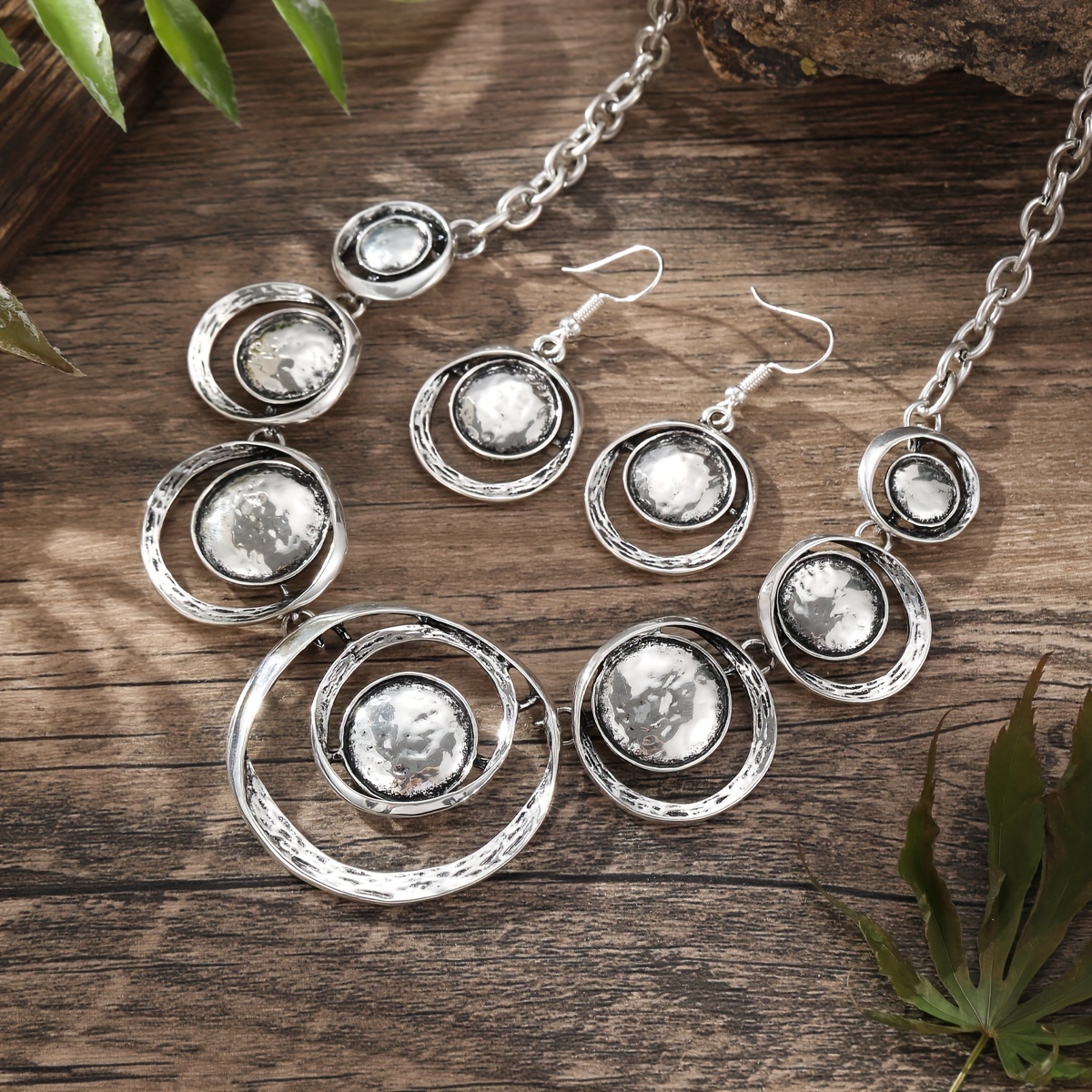 

3-piece Bohemian Silver Necklace And Earrings Set - Vintage Style, Handcrafted, Zinc Alloy, Lead-free, Nickel-free, Cadmium-free - Perfect For Everyday Wear And Celebrations